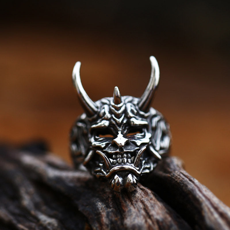 European And American Retro Prajna Mask Titanium Steel Ring